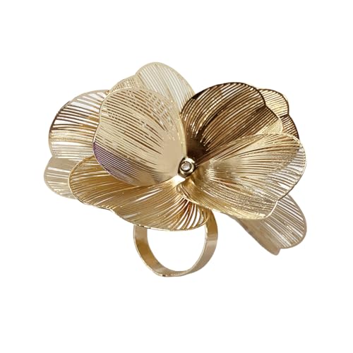 Elegant Big Flower Statement Rings For Women Bohemian Exaggerated Large Metal Floral Hip Hop Punk Ring Fashion Cubic Zirconia Crystal Stamen Adjustable Open Ring Birthday Friendship Christmas Jewelry Gift - color: Gold