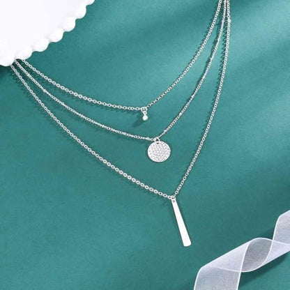 Yalice Dainty Gold/Silver Layered Necklace Chain for Women Sequins Bar Pendant Trendy Jewelry Gift - color: Silver