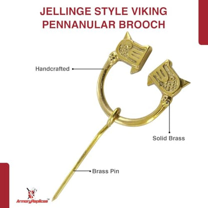 Armory Replicas™ Hand Forged Solid Brass Medieval Cloak Brooch – Viking, Celtic & Fibula Garment Pin Collection - style: Brooch,Brass