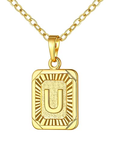 U7 Initial Necklaces for Women, Square Letter Pendant Necklace | Gold & Silver Plated A-Z Pendant | Personalized Large Monogram | 20+2" Adjustable Chain | Gift Packed for Mom Wife Friends - color: a. Gold, style: U
