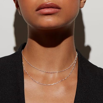 Milla Double Necklaces for Women, Trendy Double Chain Necklace Set | Stylish Gold Necklace Stack and Silver Layered Necklaces for Women made with 14K Gold Plated and Silver Plated Materials - color: Figaro & Singapore / Silver