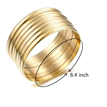 18K Gold Smooth Exquisite Cuff Bangle Bracelet Jewelry Set Jewelry Gift For Women Bracelet Set - size: 8.4Inch-Perimeter