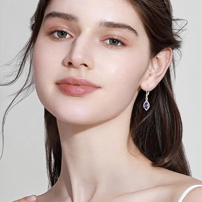 Infinity Teardrop Earrings 925 Sterling Silver Dangle Drop Leverback Earrings Birthstone Jewelry for Women - color: Purple