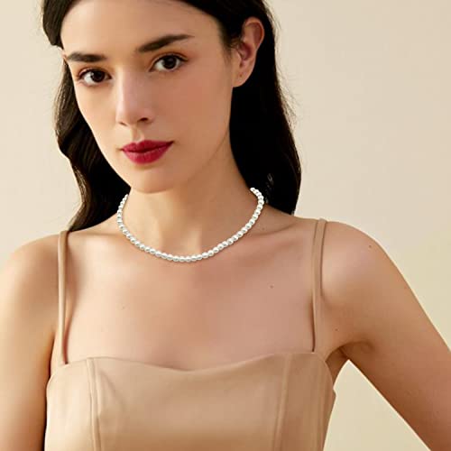 Cryshimmer Pearl Choker Necklace for Women Faux Pearl Beads Strand Necklace Earring Set Costume Jewelry,Gift for Wife Mother - color: 6MM