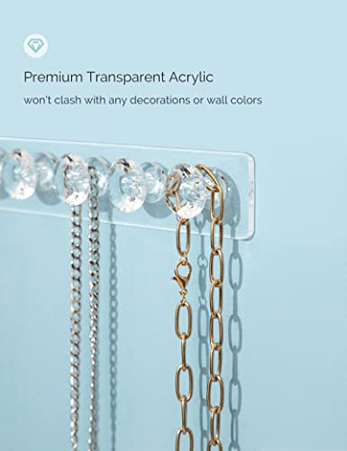 Mymazn 4 Pack Acrylic Necklaces Holder Hanging Jewelry Organizer Wall Mounted Necklace Hangers with 12 Hooks, Clear Jewelry Hangers for Necklace Organizer for Girls Women, Necklace Storage Organizer | Acrylic Jewelry Hanger with 12 Hooks, Jewelry Hooks fo