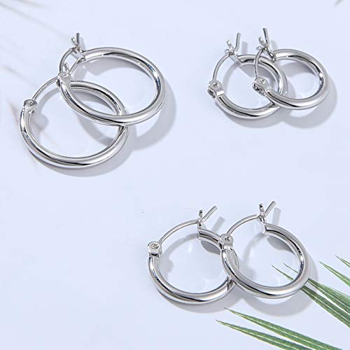 Gacimy Gold Hoop Earrings for Women 14K Real Gold Plated Hoops with 925 Sterling Silver Post - color: Silver, size: 14-16-20mm