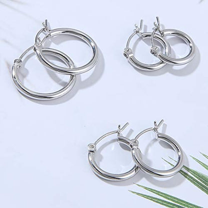 Gacimy Gold Hoop Earrings for Women 14K Real Gold Plated Hoops with 925 Sterling Silver Post - color: Silver, size: 14-16-20mm
