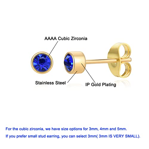 12 Pairs 18K Gold Plated Surgical Stainless Steel Stud Earring Cubic Zirconia CZ Multicolor Birthstone Stud Earrings Set - style: Round 3mm