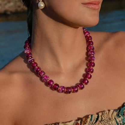 Chunky Colorful Choker Necklace for Women - Summer Beach Round Resin Beads Necklace, Trendy Statement Summer Beach Jewelry Birthday Gifts for Vacation Holiday - color: 14mm Purple Beads