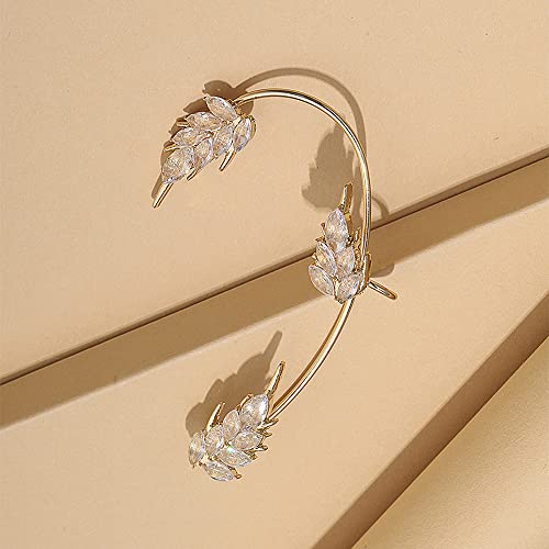 BETHYNAS Glitter Rhinestone Butterfly Flower Ear Cuff Sparkly Non-Pierced Crystal Tassel Fake Earrings Climber Lady Ear Wrap Bridal Party Ear Jewelry for Women and Girls - color: Gold Wheat