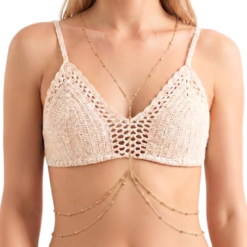 Gold Body Chain for Women | Layered Bikini Belly & Waist Chain Adjustable | Sexy Back Jewelry for Beach Vacation & Parties - color: Style 3