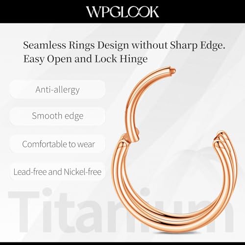 2 PCS Cartilage Earring Double Triple Hoop Nose Ring Titanium Conch Piercing Jewelry - color: Rose Gold, size: 16g 12mm