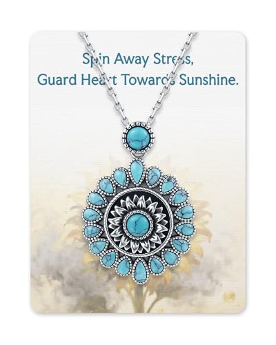 925-Sterling-Silver Turquoise Dragonfly/Hummingbird/Compass/Anchor/Butterfly/Cross/Lotus Necklaces Vintage Boho Pendant Jewelry Victorian Christmas Birthday Gifts for Women - style: Fidget Sunflower Turquoise Necklace