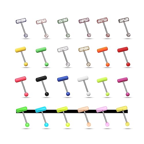 14G Body Piercing Jewelry Surgical Steel Belly Button Rings Tongue Rings Packs Silicone Spike Ball Barbell Belly Tongue Nipple Rings Piercing for Women - style: 24pcs tongue rings