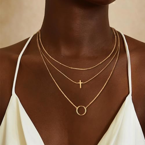 Gold Neklace Stack Dainty Gold Herringbone Necklace for Women Layered Paperclip Chain Necklaces Rhinestone Drop Simple Jewelry Gifts for Women - color: B3：cross pendant