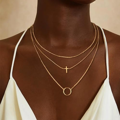 Gold Neklace Stack Dainty Gold Herringbone Necklace for Women Layered Paperclip Chain Necklaces Rhinestone Drop Simple Jewelry Gifts for Women - color: B3：cross pendant