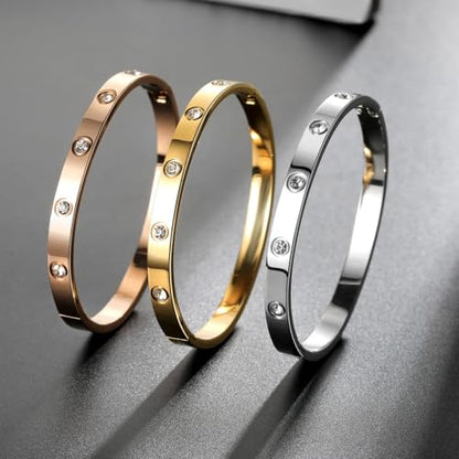 Friendship Love Bracelet for Women, 18K Gold Plated Titanium Steel Cuff - color: Silver, size: Zircon 6.5''