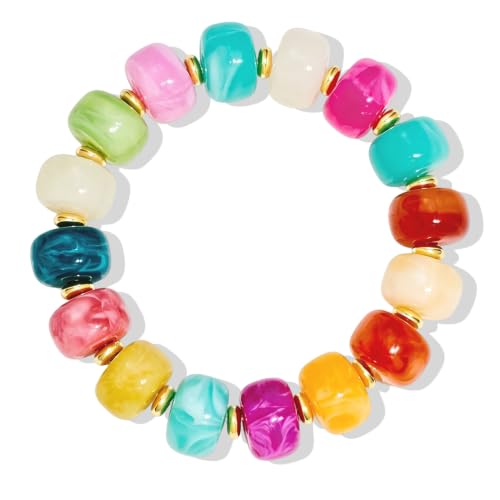 Bead Bracelet for Women Vibrant Color Resin Beads Bracelets Elastic Stretch Chunky Bracelet Boho Summer Beach Vacation Jewelry - color: Color 1