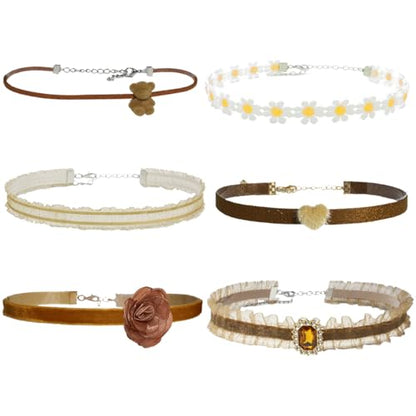 Nova&Aria Chokers Set For Women Heart Choker Necklaces Flower Pendant Velvet Cute Pink Turquoise Blue White Black Choker Necklace Christmas Colorful Lace Chokers - color: Brown-A