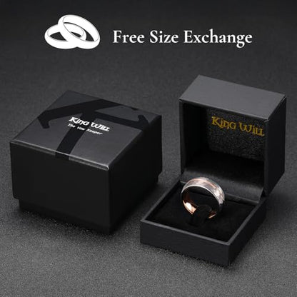 King Will Men's Tungsten Carbide Wedding Ring Hammered Groove Wedding Band Mens Two Tone Engagement Ring for Men and Women Matte Brushed Finish Comfort Fit - color: 8MM Silver-Rose Gold Groove