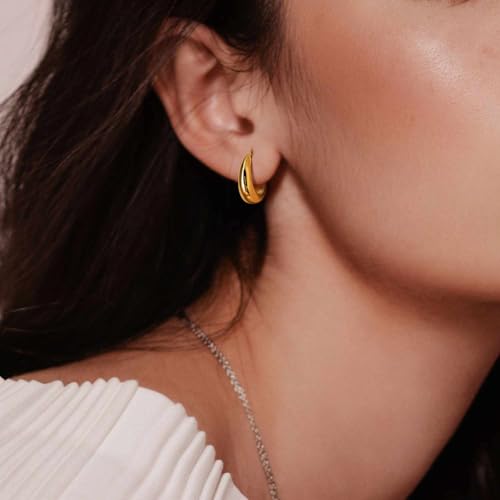 Gold Hoop Earrings for Women 14K Gold Earrings for Women | Lightweight Small Gold Hoop Earrings Thick Chunky Gold Huggie Hoop Earrings 14K Gold Hoop Earrings for Women 13/18/22mm - size: 18MM