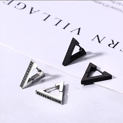 Aroncent 2-8Pcs Womens Mens Huggie Hoop Triangle Earrings Viking Runes Stainless Steel Ear Stud Novelty Black/Gold/Silver - color: E-Triangle Viking Earrings-2PCS