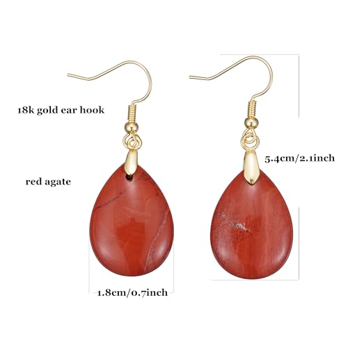 Boho Multiple Style Natural Stone Earrings for Women Unique Healing Gemstone Energy Hypoallergenic Lightweight Dangle Drop Earrings Multiple Styles Earrings Jewelry for Birthday Party Gift - style: Red Agate
