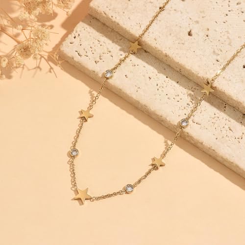 Dainty Necklaces with CZ Inlaid Minimalist Stackable Fashion Gifts - color: Star-GD