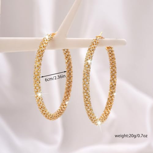 Large Gold Rhinestone Hoop Earrings Silver Sparkly Big Hoop Earrings for Women Black Earring Bling Chunky Silver Hoops 60mm Trendy Statement Earring for Women Bling Hoop for Prom Wedding Party Chunky Jewelry - style: Gold-Plated Hoops 60mm