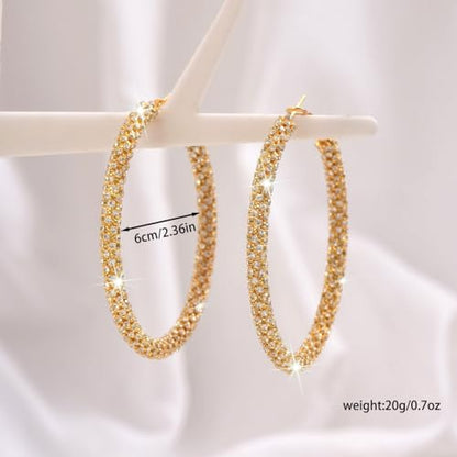 Large Gold Rhinestone Hoop Earrings Silver Sparkly Big Hoop Earrings for Women Black Earring Bling Chunky Silver Hoops 60mm Trendy Statement Earring for Women Bling Hoop for Prom Wedding Party Chunky Jewelry - style: Gold-Plated Hoops 60mm