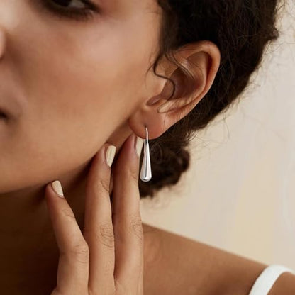 LLWOM Earrings for Women - 14K Gold Plated CZ Teardrop Dangle Earrings | Dangling Earrings for Women Trendy, Hypoallergenic Jewelry Gift for Wedding/Party/Prom/Daily, Elegant Drop Earring Stud - color: Silver Teardrop