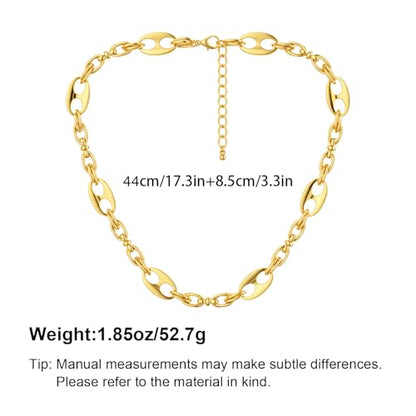 Gold Mixed Statement Choker Necklace for Women 14K Gold Plated Mariner Chain Necklace Chunky Fashion Paperclip Chain Jewelry - color: Gold-A