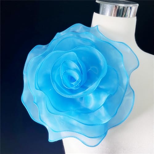 10inch Extra Large Flower Brooch Pin for Women Fashion Dainty Organza Satin Fabric Big Camellia Brooches Lapel Pins Wedding Dance Party Dress Accessories Exaggerated Jewelry Gift - color: 10 inch Turquoise