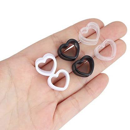 Qmcandy 6pcs/18pcs Heart Shape Acrylic Ear Tunnels Plugs Set Mix Color Stretcher Expander Piercing Tunnels Gauge 6G-7/8 inch - color: 6pcs, 0g(8mm)