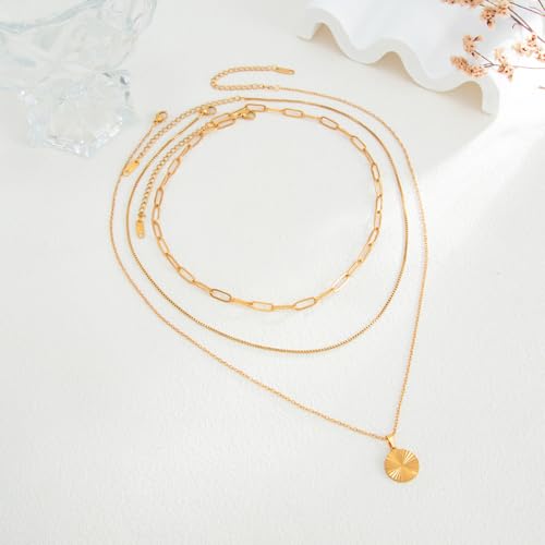 Layered Gold Necklace for Women 18K Gold Plated Stainless Steel Necklaces Stack Dainty Paperclip Chain Choker Trendy Jewelry Set - color: Gold