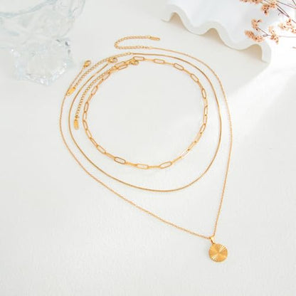 Layered Gold Necklace for Women 18K Gold Plated Stainless Steel Necklaces Stack Dainty Paperclip Chain Choker Trendy Jewelry Set - color: Gold