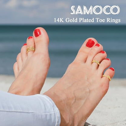 SAMOCO 8 Pcs Toe Rings for Women | Golden Silver Toe Ring Non Tarnish,Simple Open Adjustable Band Toe Rings Set,Beach Foot Toe Ring for Summer - color: Gold