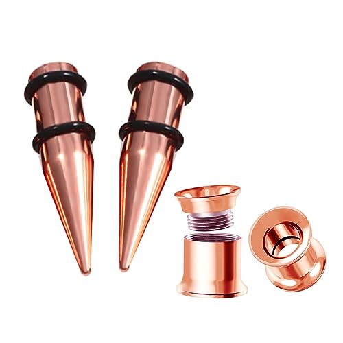 HEKEUOR 9MM Screw Fit Ear Gauges Taper Plug Tunnel Stretching Body Piercing Jewelry for Women Men - color: Rose Gold 9MM