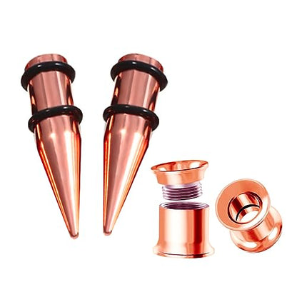 HEKEUOR 9MM Screw Fit Ear Gauges Taper Plug Tunnel Stretching Body Piercing Jewelry for Women Men - color: Rose Gold 9MM