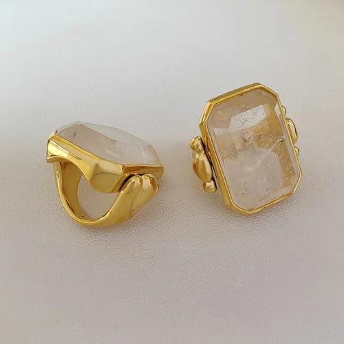 OIDIMS Natural Stone Cocktail Ring for Women Charms Gemstone Dainty Gold-Tone-Tone Band Wedding Engagement Statement Rings Comfort Fit Jewelry for Her Girlfriend Size 8