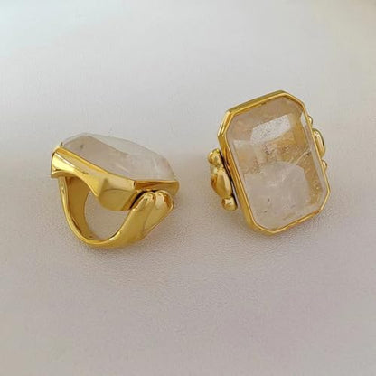 OIDIMS Natural Stone Cocktail Ring for Women Charms Gemstone Dainty Gold-Tone-Tone Band Wedding Engagement Statement Rings Comfort Fit Jewelry for Her Girlfriend Size 8