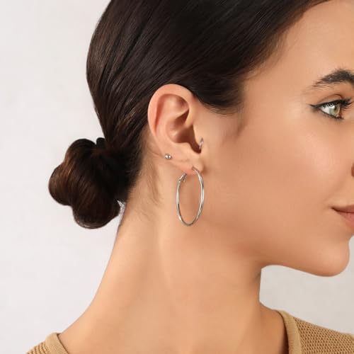 2mm Sterling Silver Big Hoop Earrings For Women - Large Hypoallergenic Circle Endless Thin Oversize Silver Hoops - color: Silver,30mm hoops