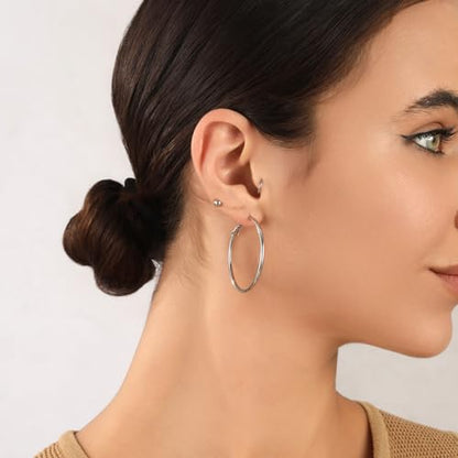 2mm Sterling Silver Big Hoop Earrings For Women - Large Hypoallergenic Circle Endless Thin Oversize Silver Hoops - color: Silver,30mm hoops