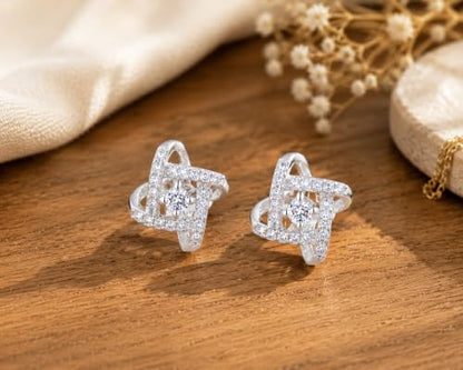 Amy & Annette Sterling Silver Love Knot Stud Earrings with Crystals | Hypoallergenic Aretes de Plata Para Mujer | 925 Sterling Silver Earring | Stud Earrings for Women | Lightweight - color: Clear