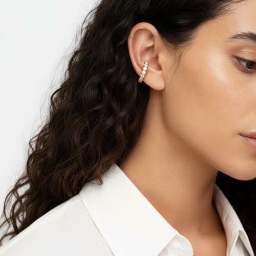 Ear Cuffs Non Piercing Gold Silver Earrings Cute Cubic Zirconia Sparkling Ear Cuff for Women Clip On Cartilage Huggie Earring Christmas Jewelry Costume - color: Gold-One