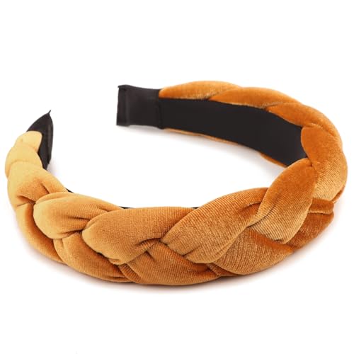DRESHOW Braided Headbands for Women Velvet Hair Hoop Elastic Criss Cross Hair Bands Accessories - color: 01 Pc: Gold Velvet Braided a