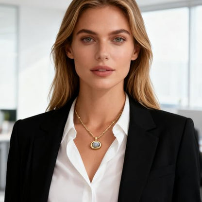 Jean Beau Gold Stone Pendant Necklaces for Women, Chunky Gemstone Dangle Necklace Wedding Prom Fashion Jewelry Gift - color: White Turquoise