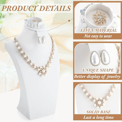 Wenqik 2 Pcs PU Leather Jewelry Display Bust, 12.4 Inch Multi-Functional Necklace Mannequin Holder Stand Display Necklaces Bracelets Earrings Rings for Vendors Jewelry Selling Trade Show - color: White