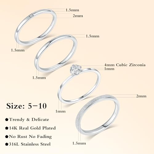 VOLUKA 4 Pcs Stainless Steel Rings for Women Set Knuckle Rings Simple Smooth Finger Stackable Rings Set Plain Band Rings for Women Men - color: White