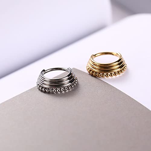 FUNLMO 18G 16G Septum Jewelry Triple Stacked Septum Nose Ring Surgical Steel Daith Conch Helix Cartilage Lobe Piercing Jewelry - color: Style26: Gold-triple stacked&ball